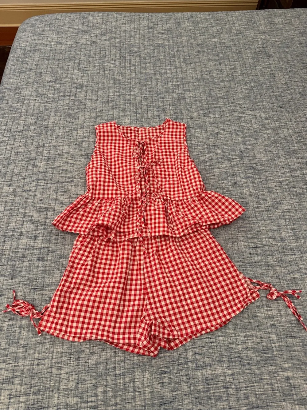 Red Gingham Tie-Back Women’s Bermuda Shorts Set - Unbranded